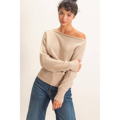 Off The Shoulder Sweater Top: TAUPE / S-M-L(2-2-2)