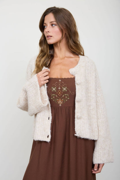 Fable Detail Bell Sleeve Midi Dress: Chocolate Brown