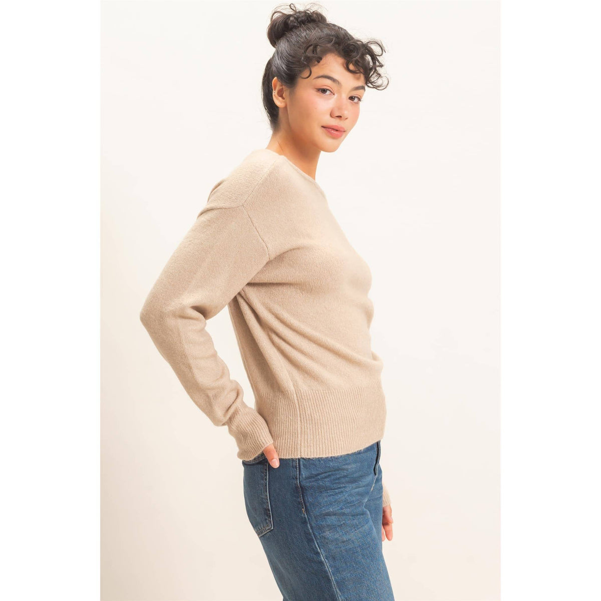 Off The Shoulder Sweater Top: TAUPE / S-M-L(2-2-2)