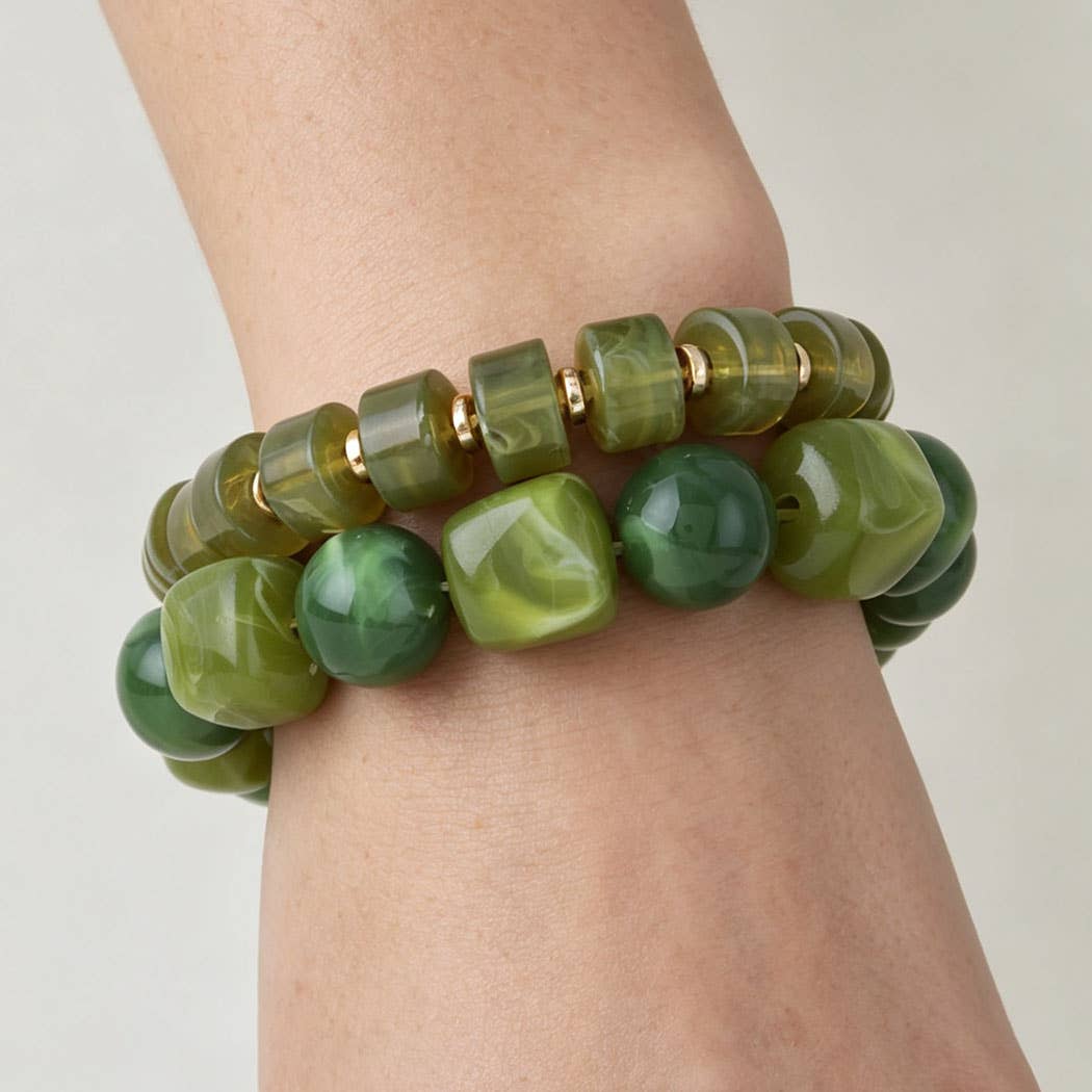 Double Marble Stone Beaded Bracelet: GR