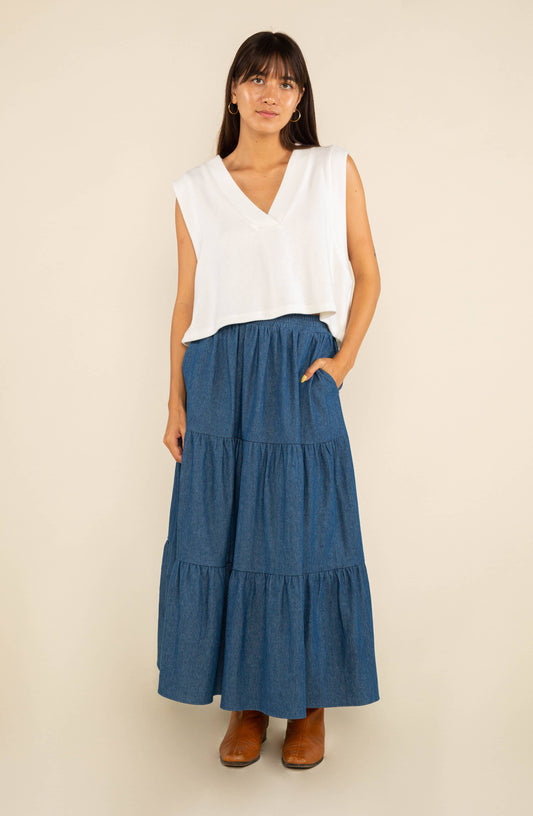 Stan Cotton Skirt: Medium Wash