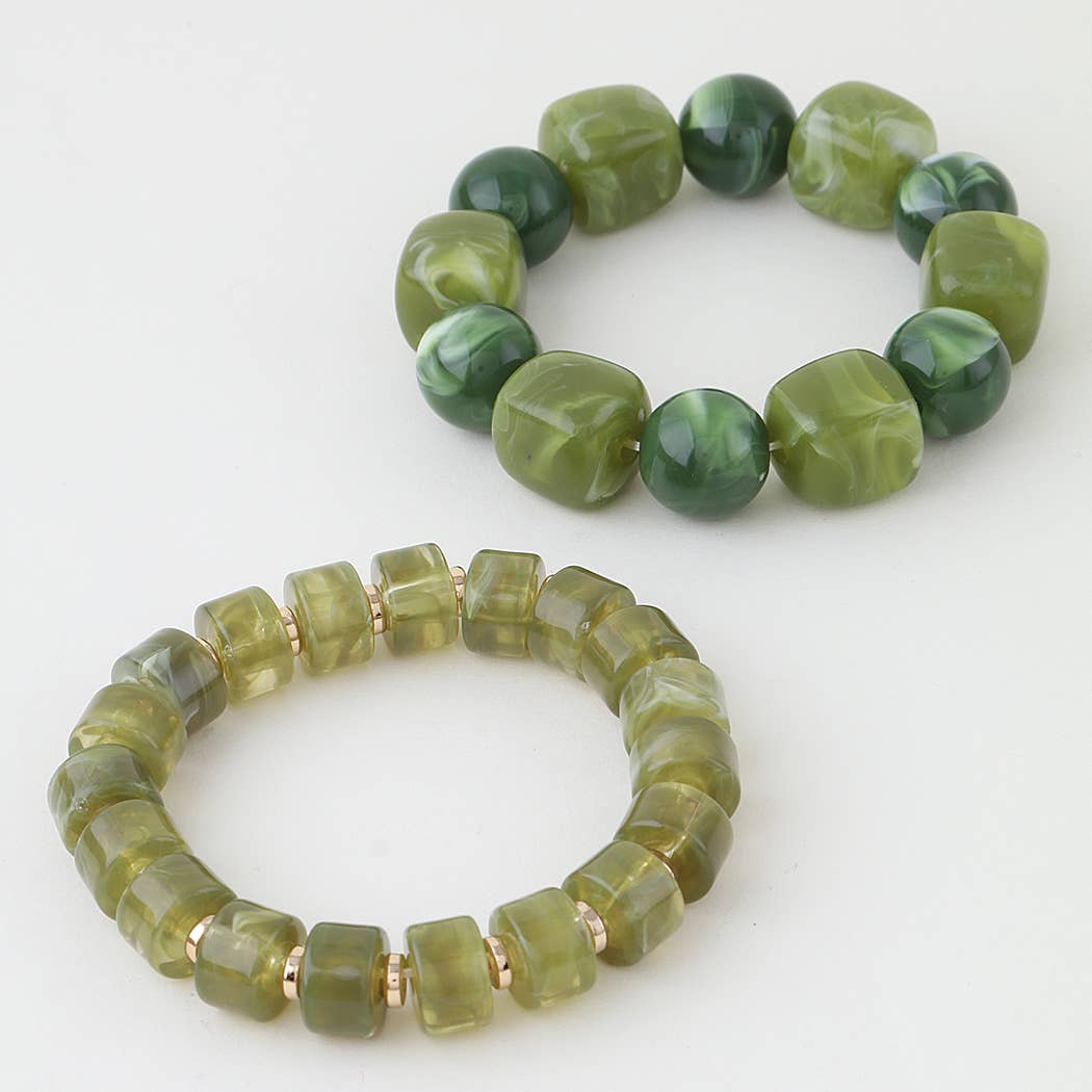 Double Marble Stone Beaded Bracelet: GR