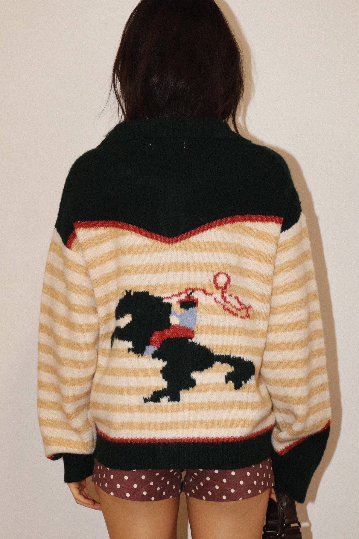 Ryder Stripe Horse Zip Knit Sweater: Forest Green