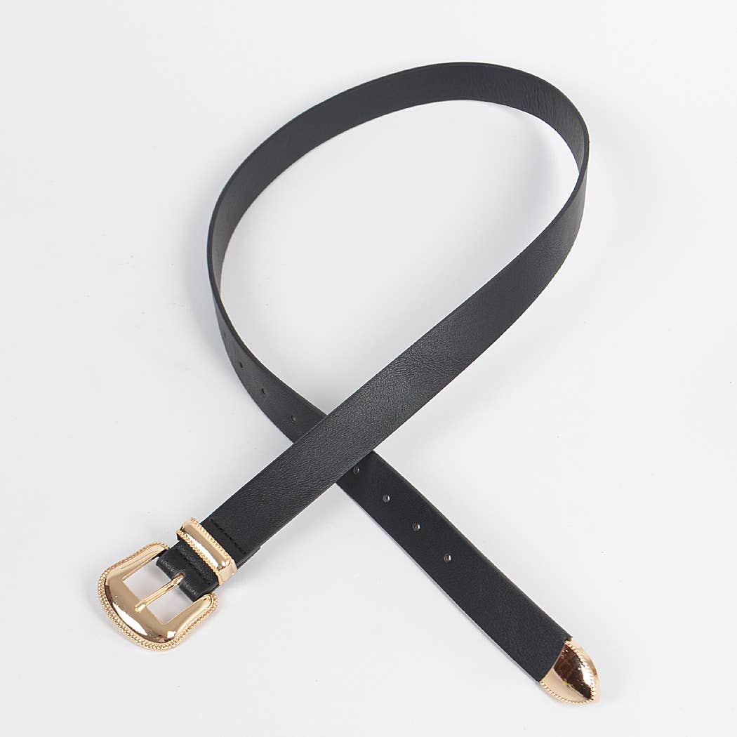 Three Pieces Metal Faux Leather Belt: Black