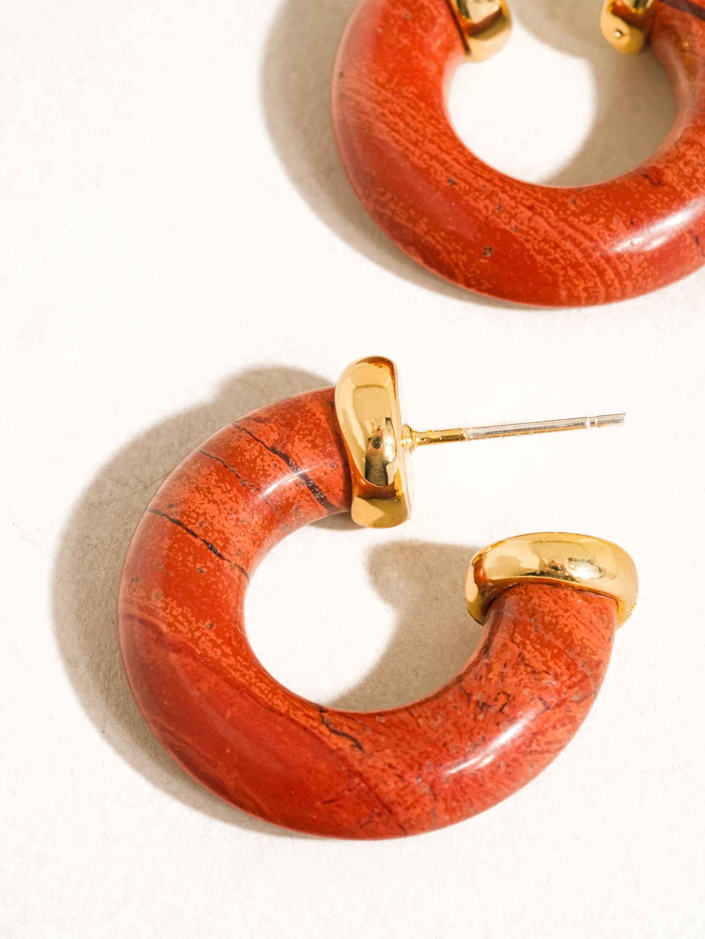 Quinnley 18K Gold Western Natural Stone Hoop Earring: Brown
