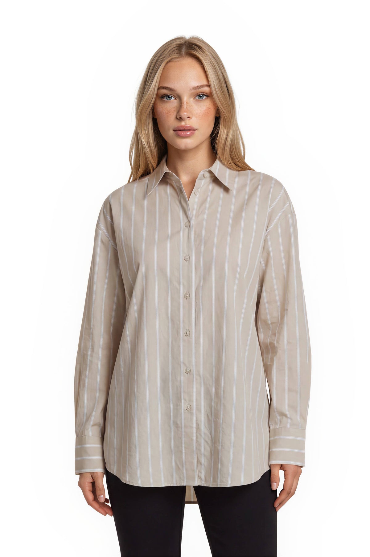 Mira Stripe Oversize Shirt: Khaki