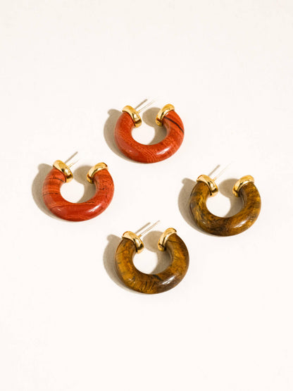Quinnley 18K Gold Western Natural Stone Hoop Earring: Brown