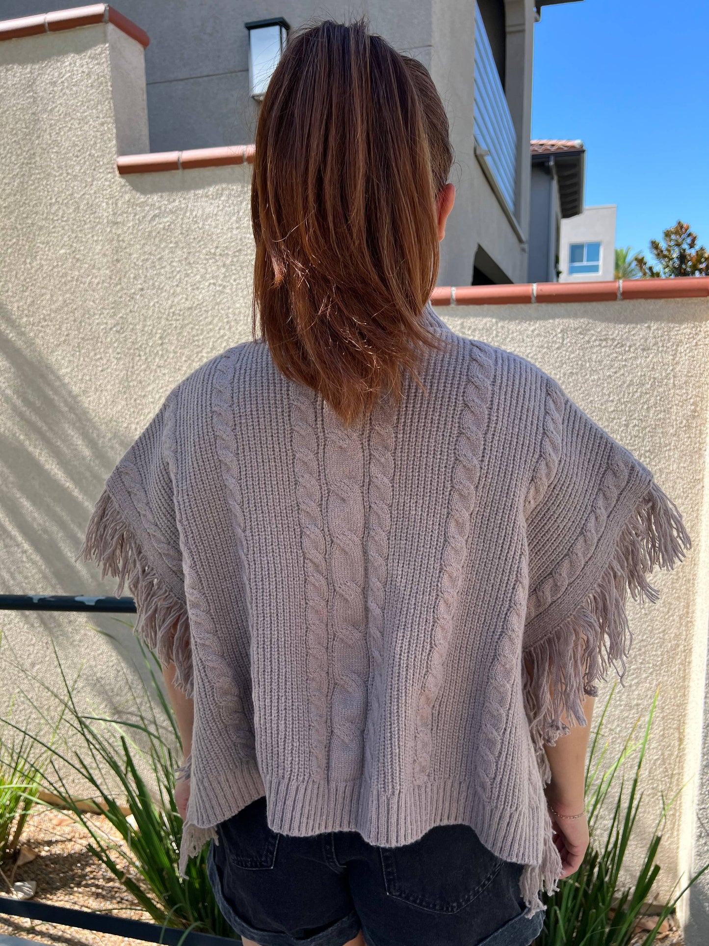 Cider | Turtleneck Poncho with Tassel Trim