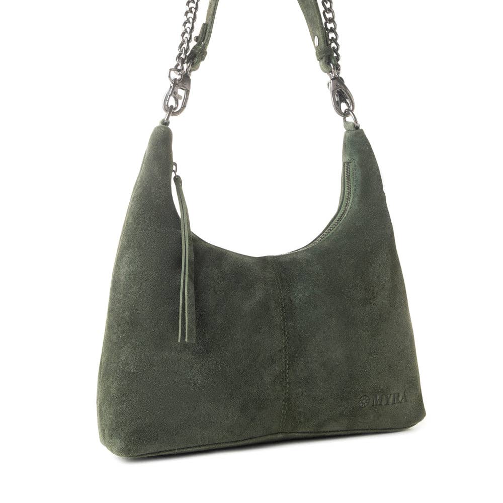 Juniper Trail Genuine Suede Bag for Women in forest green with extra strap: Forest Green