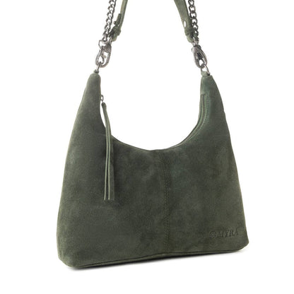 Juniper Trail Genuine Suede Bag for Women in forest green with extra strap: Forest Green