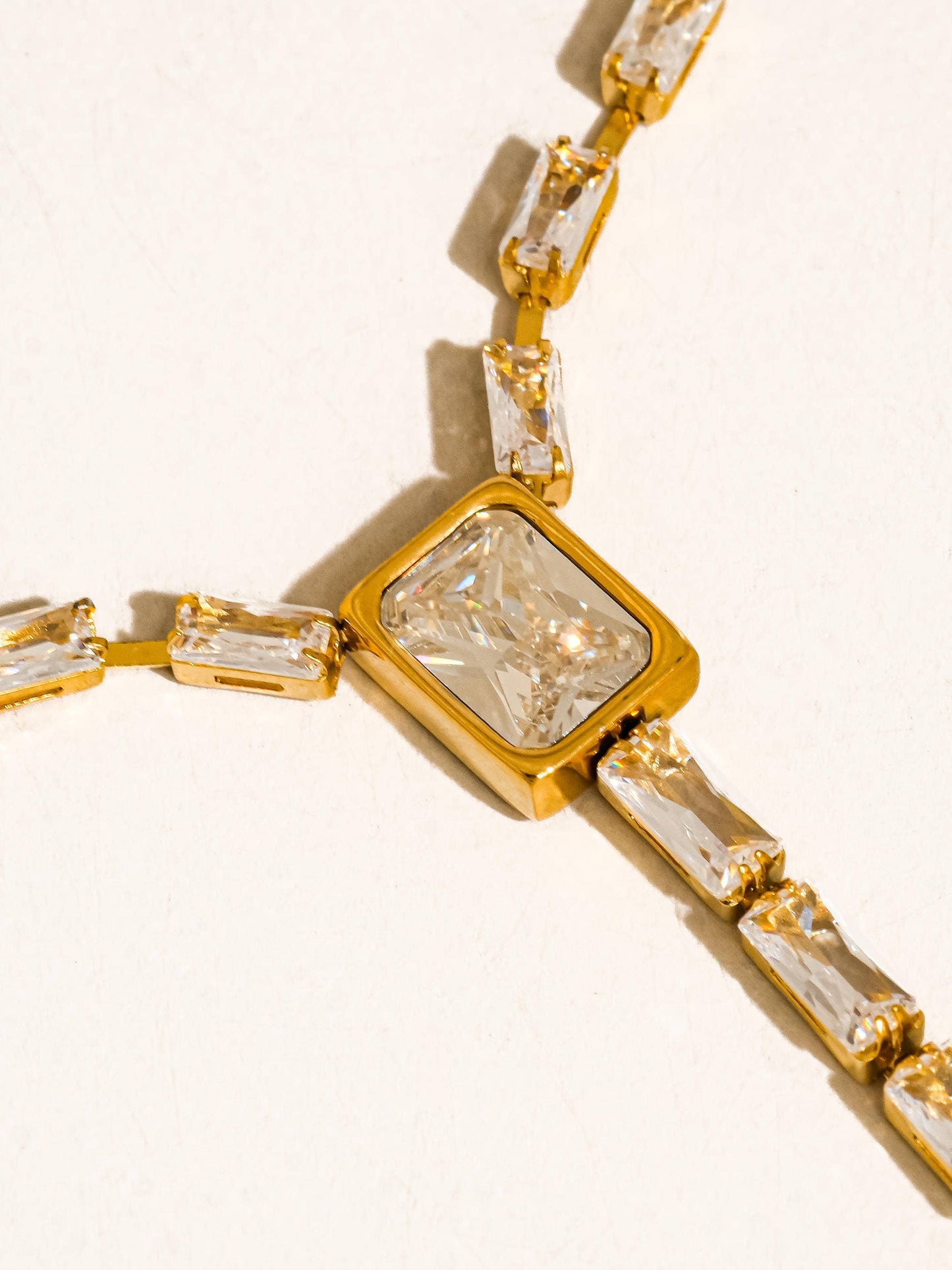 Cieline 18K Gold Non-Tarnish CZ Lariat Necklace: Yellow Gold