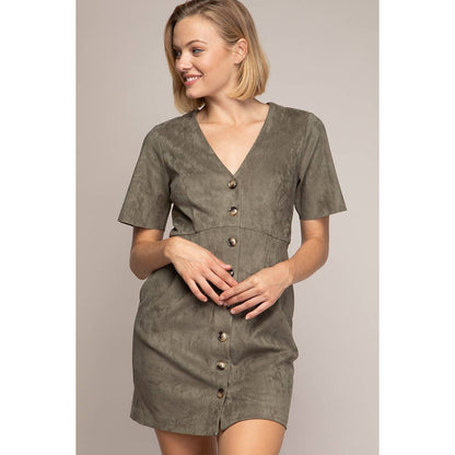 Bodycon Button Down Dress: Khaki / S