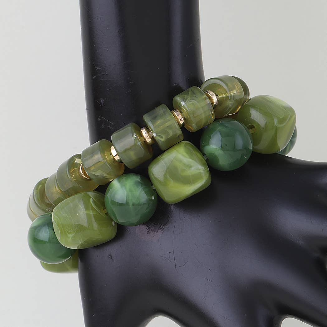 Double Marble Stone Beaded Bracelet: GR