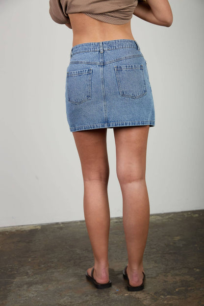 Calhoun Western Stitch Detail Mini Skirt: Denim