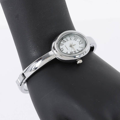 Elowen Oval Roman Numeral Bangle Watch: Silver