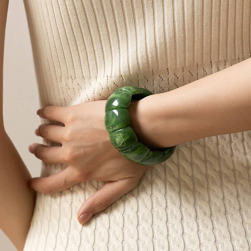 Color-Block Acrylic Stretch Cord Bracelet |: Green Jade