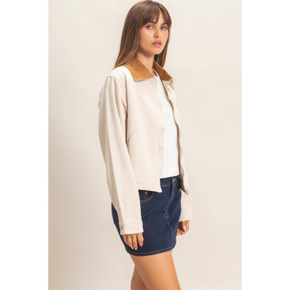 Twill Jacket With Corduroy Collar: DARK TAUPE