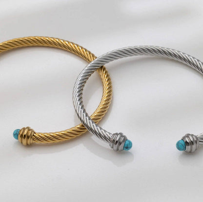 18K Gold PVD Stainless Turquoise Twisted Bangle Braclet: Gold