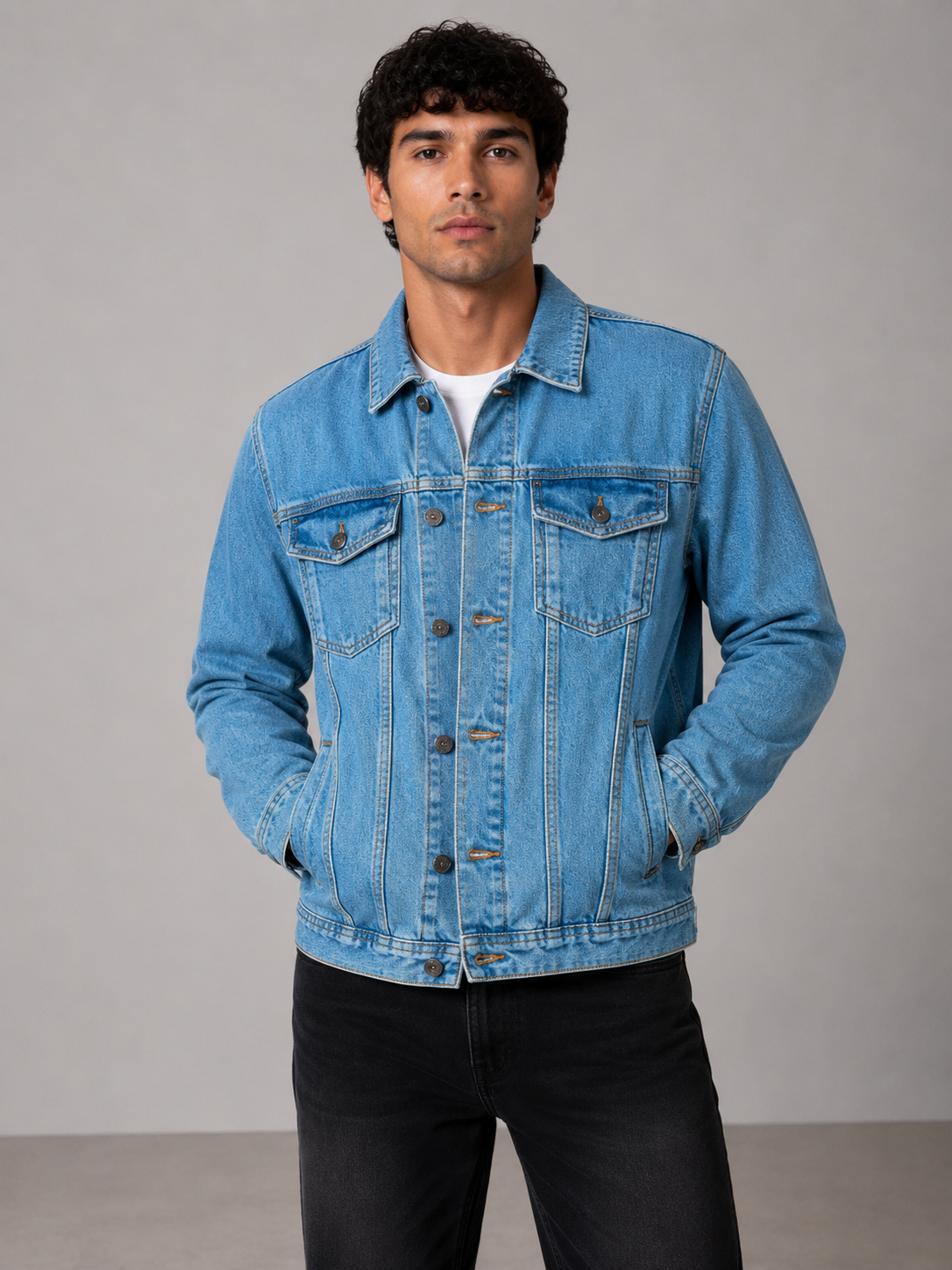 Caleb Classic Denim Trucker Jacket: Medium Blue