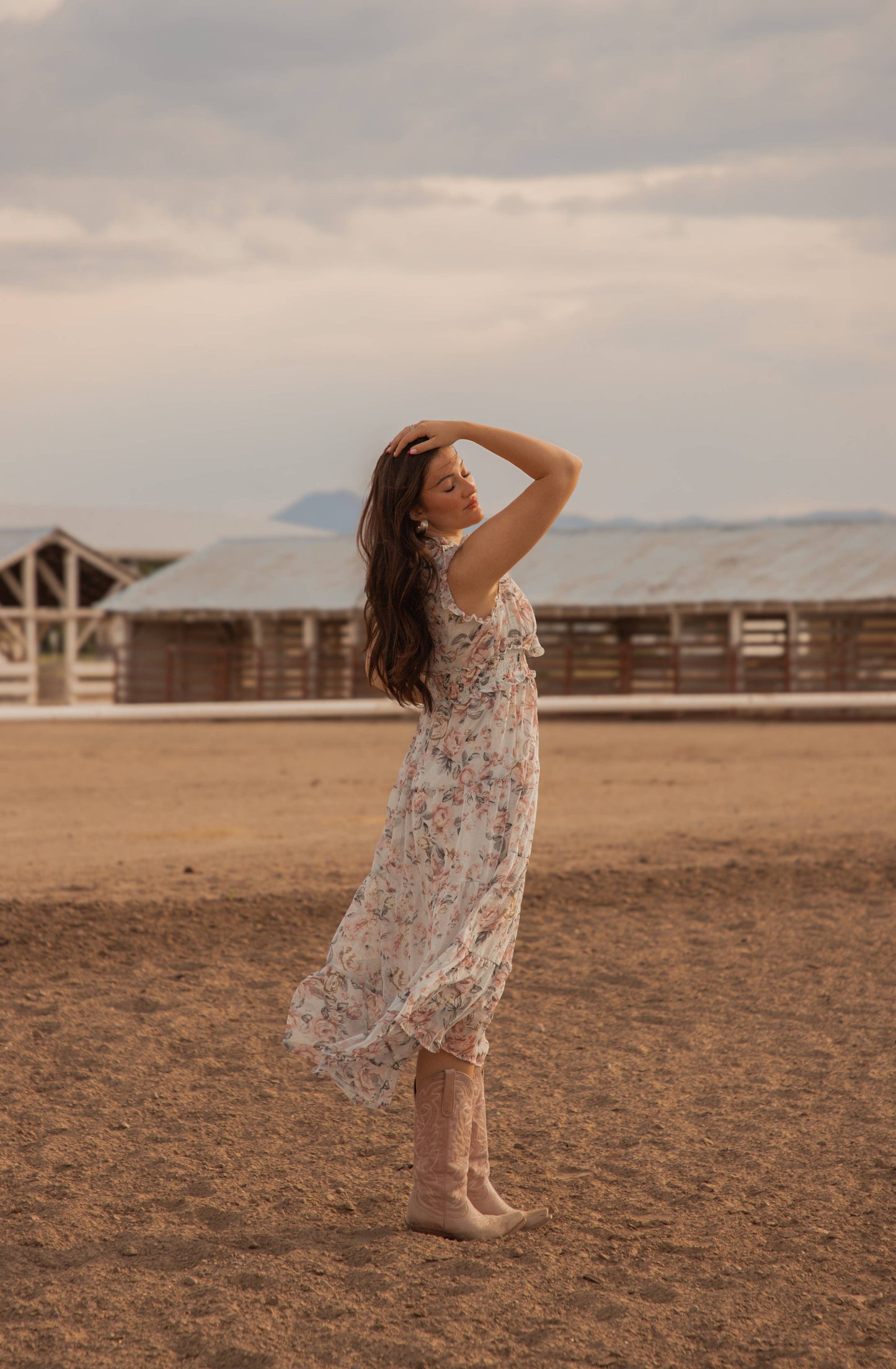 Colette Western print Woven long Dress: Floral Blue/Pink
