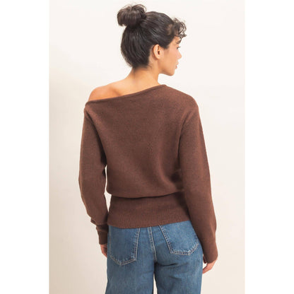Off The Shoulder Sweater Top: TAUPE / S-M-L(2-2-2)