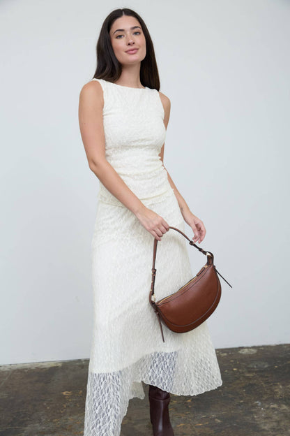 LACE HANDKERCHIEF MIDI SKIRT: CREAM