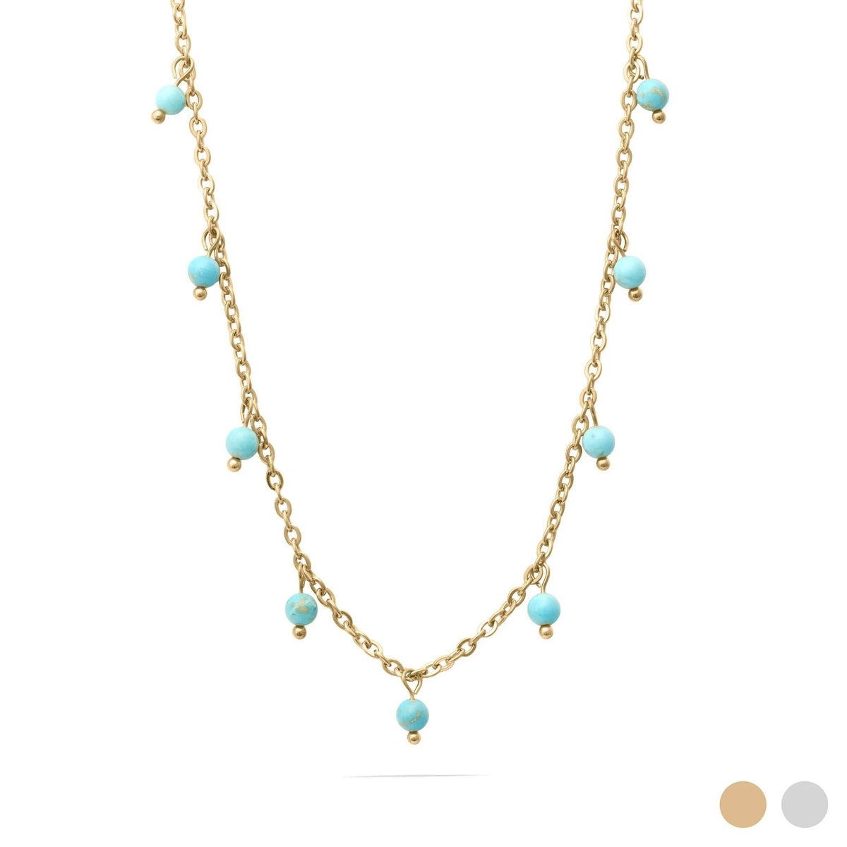 18K Gold PVD Stainless Steel Dangle Turquoise Stone Necklace: Stainless