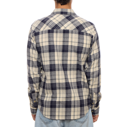 Long Sleeve Flannel Plaid Front Pockets Shirt: Navy