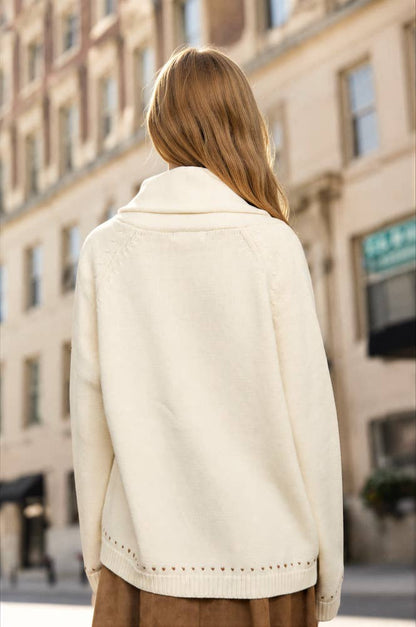 Lottie Howdy Cowboy Shawl Collar Knit Cardigan: Cream