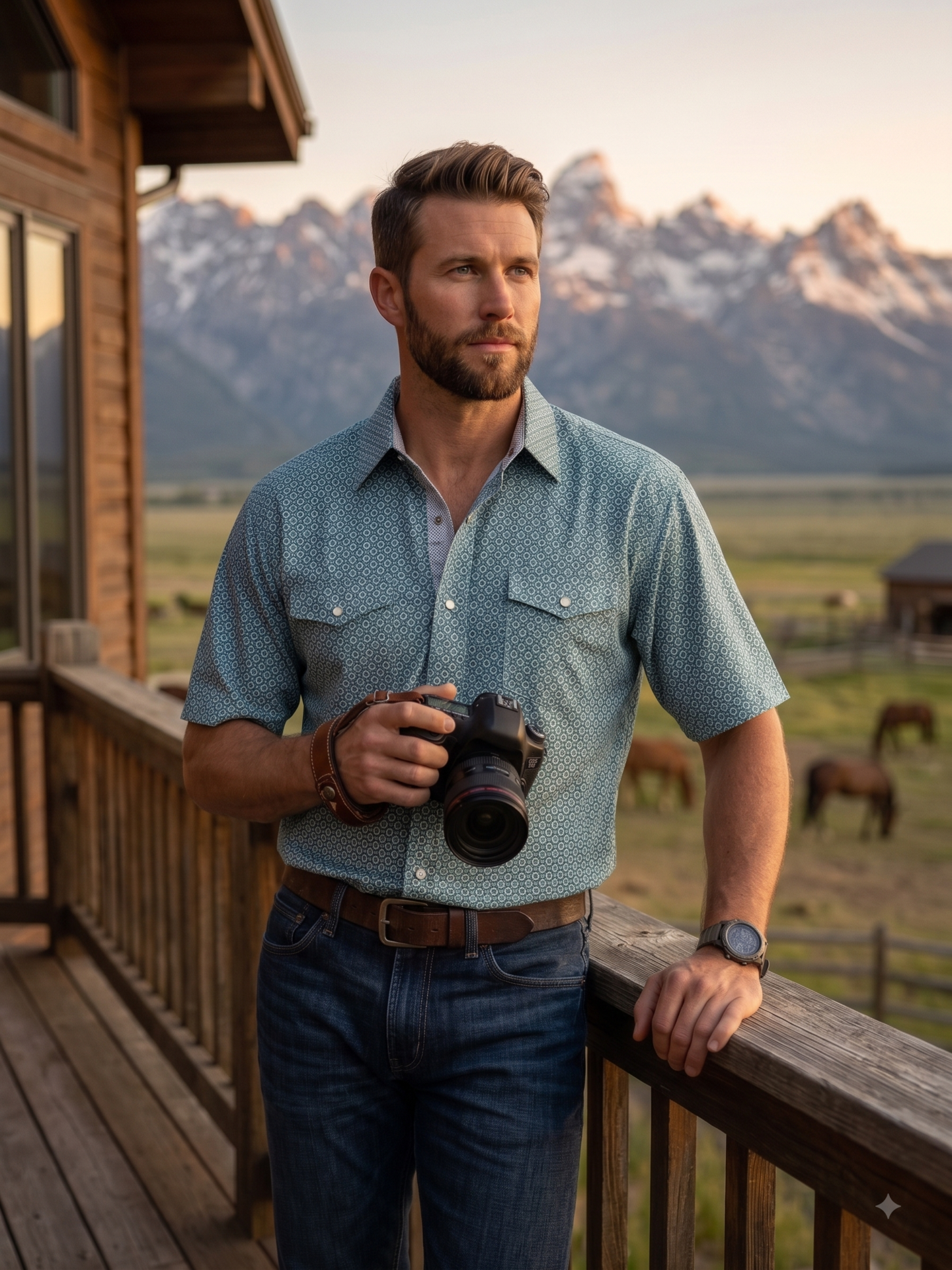 Teton Short-Sleeve Snap Shirt: Teal Geo