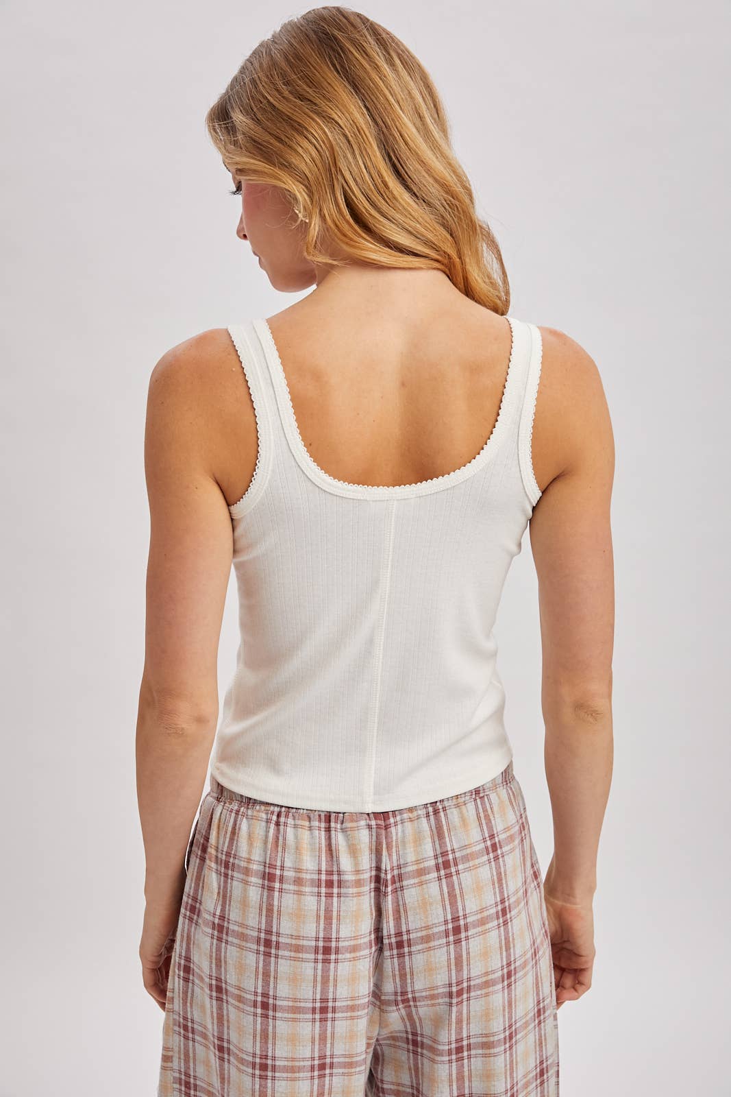 Greer Button Down Pointelle Tank Top: Ivory