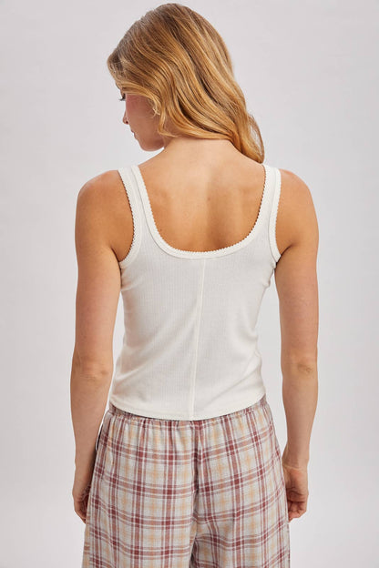 Greer Button Down Pointelle Tank Top: Ivory