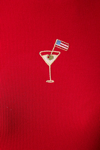 CREW NECK USA COCKTAIL EMBROIDERED RIBBED BABY TEE: Red