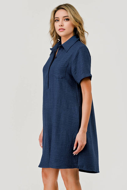 Ellie Casual Collared Game Day Shift Dress Navy