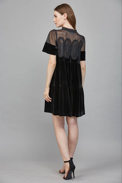 Solstice Contrast Sheer Mesh with Lace Detail Velvet: Black
