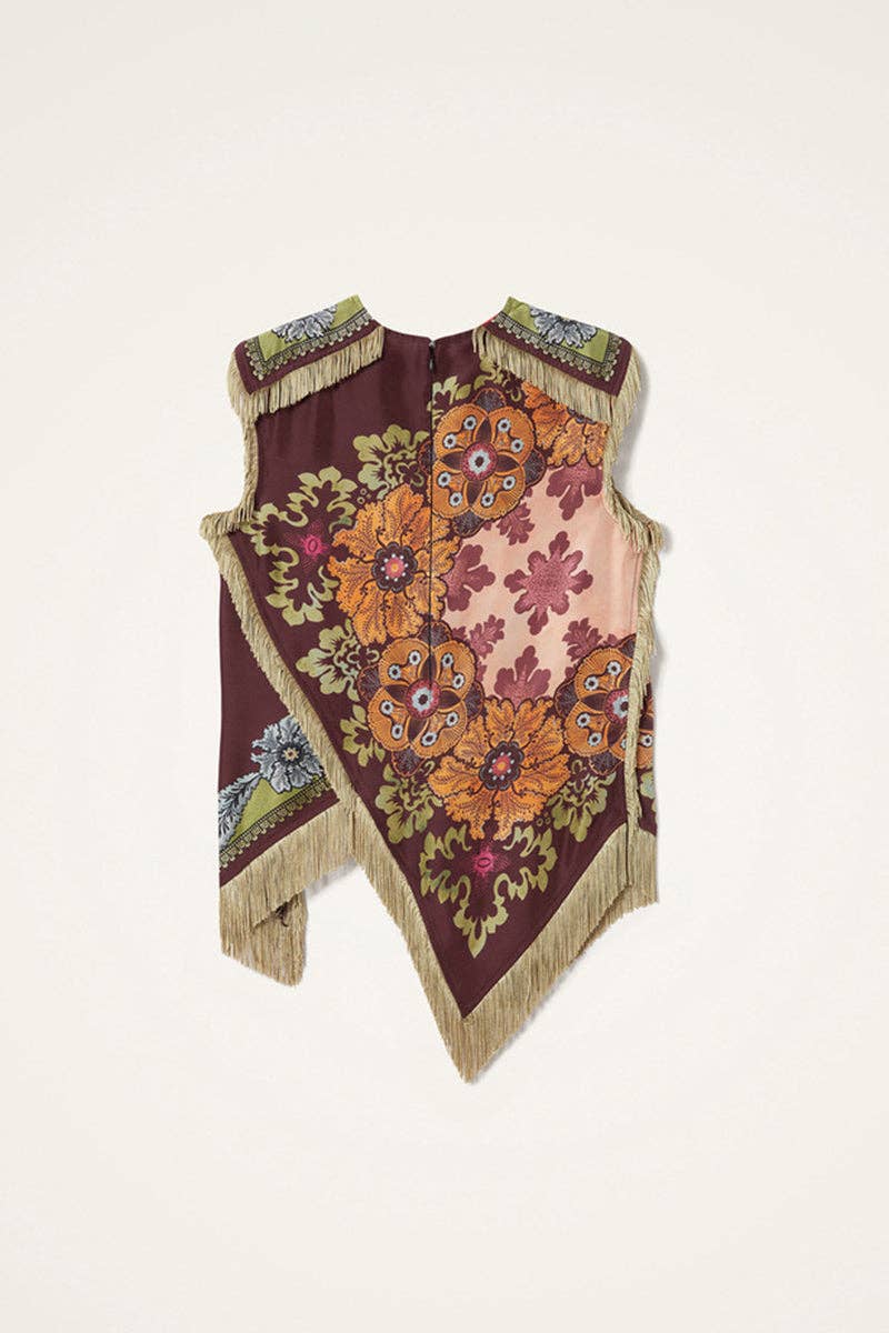 Cora Asymmetrical Fringe Cross Top: Wine
