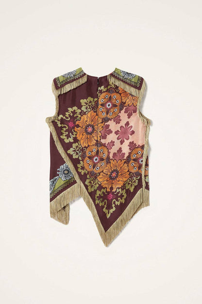 Cora Asymmetrical Fringe Cross Top: Wine