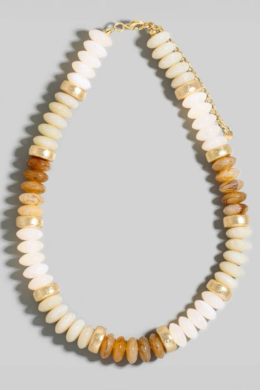 Wide Marble Resin And Metallic Disc Beaded Necklace
: Gold