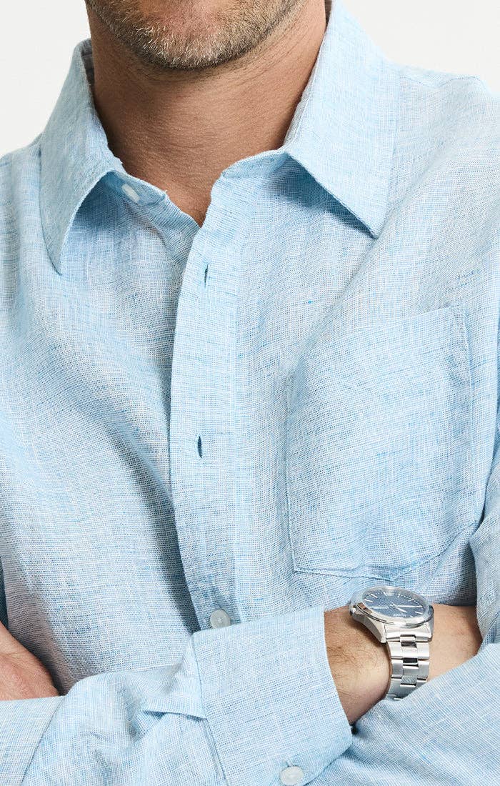 Lance 100% Linen Button-Down Shirt: BLUE SOLID