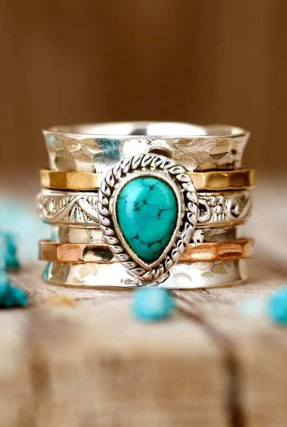 Teardrop Natural Stone Ring | 40R116: TURQ