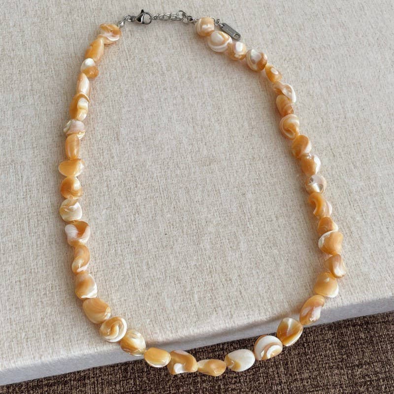 Iridescent Mother-of-Pearl Shell Nugget Necklaces: Brown