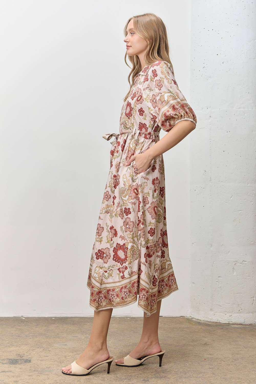 Rosalie Floral Print Button-Front Midi Dress: MAUVE MULTI