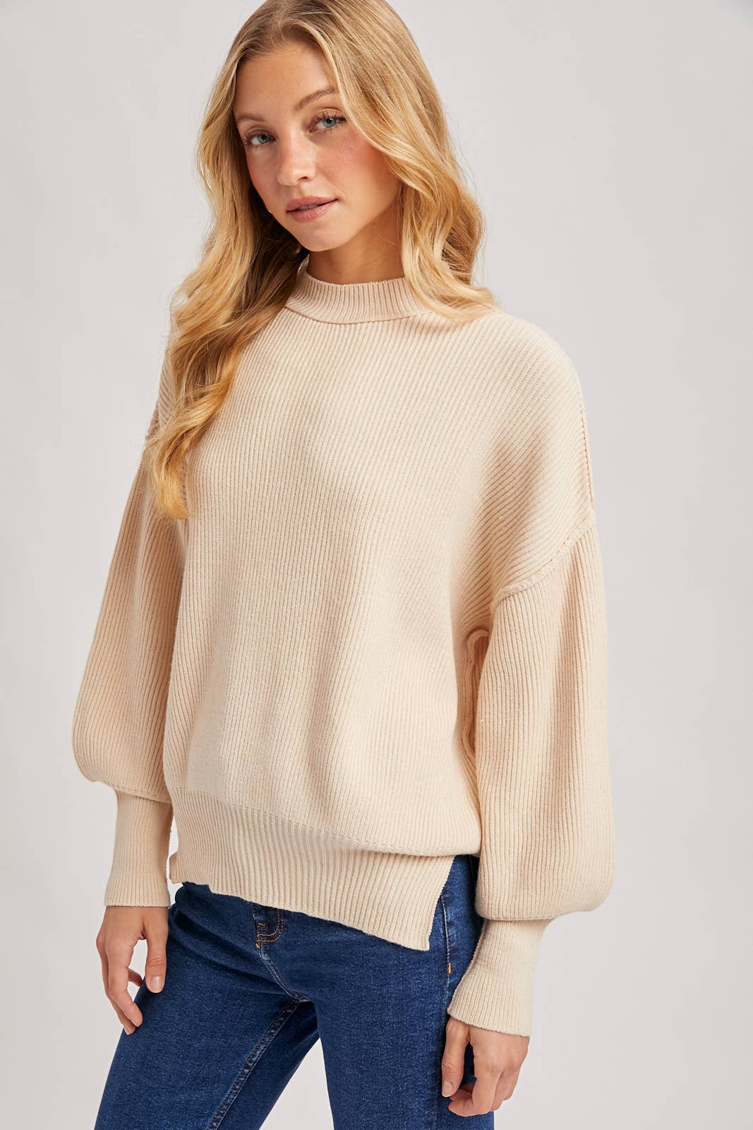 Frost Ribbed Mock Neck Pullover: Shell