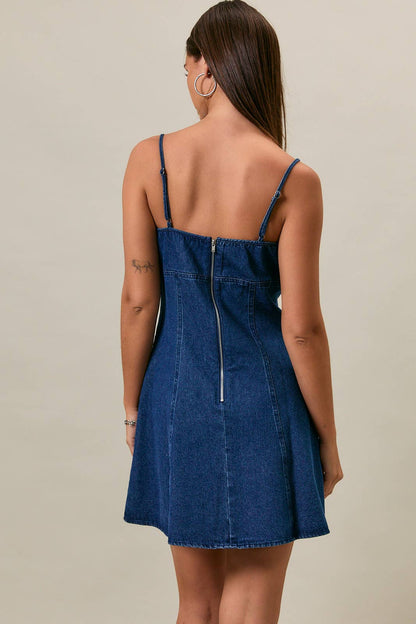 Billie Baby Doll Spaghetti Mini Dress: Denim