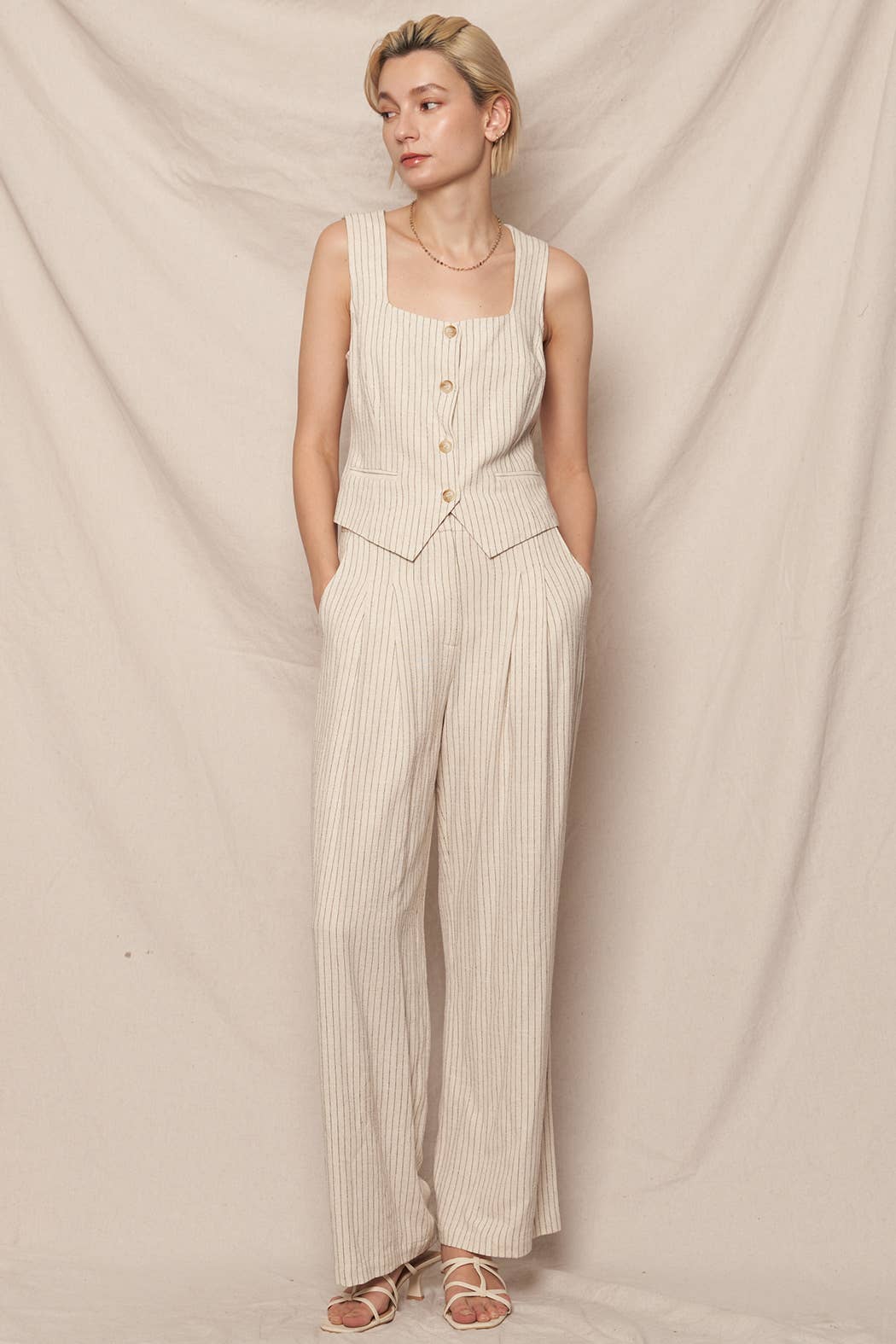 Millie Sleeveless Striped Vest : Ivory Black