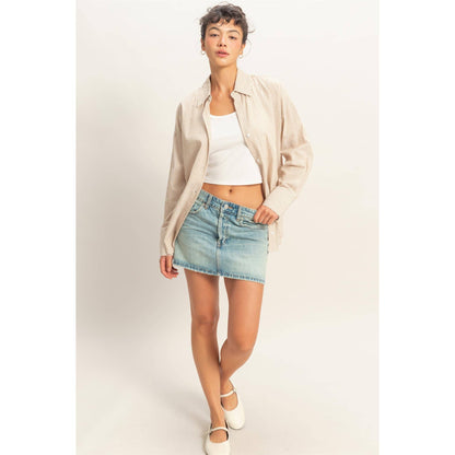 The Parker Striped Button-Up Shirt: TAUPE