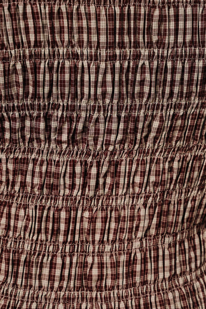 Marielle Smocked Top: Taupe Wine Plaid