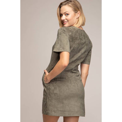 Bodycon Button Down Dress: Khaki / S