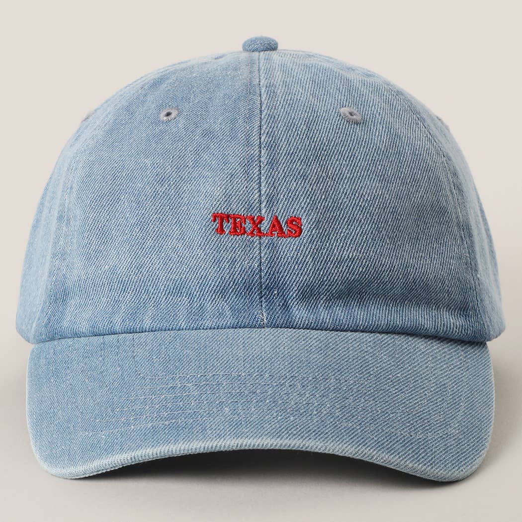 TEXAS Text Embroidery Denim Cap: LIGHT DENIM