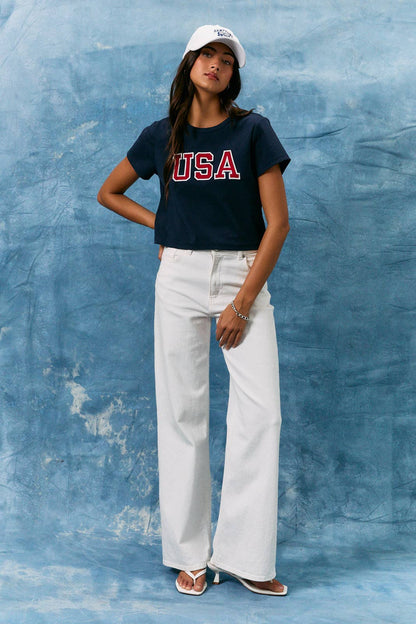 USA SHORT SLEEVE ROUND NECK BABY TEE: NAVY